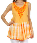 Sakkas Floral Yarn Embroidered Tie Dye Sleeveless Blouse#color_Orange