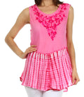 Sakkas Floral Yarn Embroidered Tie Dye Sleeveless Blouse#color_Pink