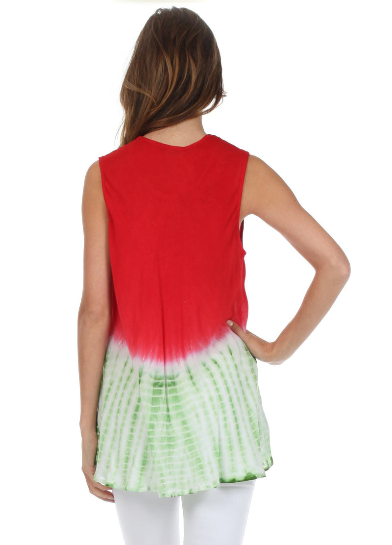 Sakkas Floral Yarn Embroidered Tie Dye Sleeveless Blouse