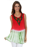Sakkas Floral Yarn Embroidered Tie Dye Sleeveless Blouse#color_Red