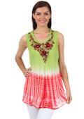 Sakkas Floral Yarn Embroidered Tie Dye Sleeveless Blouse#color_SpringGreen
