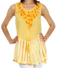 Sakkas Floral Yarn Embroidered Tie Dye Sleeveless Blouse#color_Yellow