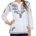 Sakkas Paisley Embroidered Cotton Long Sleeve Blouse#color_White/Black