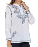 Sakkas Paisley Embroidered Cotton Long Sleeve Blouse