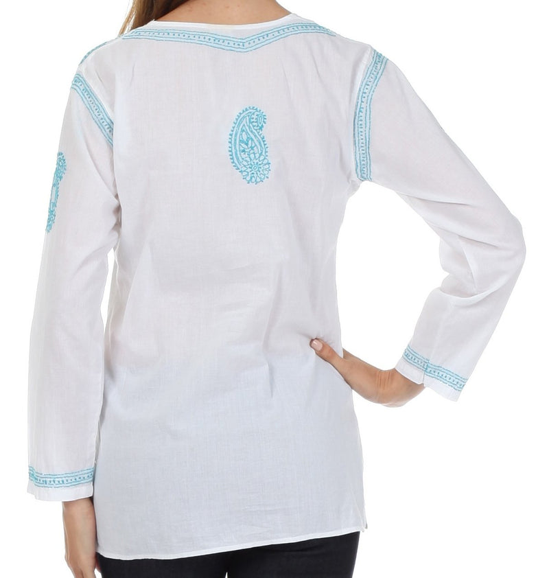 Sakkas Paisley Embroidered Cotton Long Sleeve Blouse