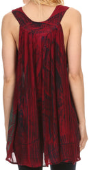 Sakkas Loonmiya Long Tall Embroidered Batik Sleeveless Tank Top Shirt Blouse Top