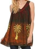 Sakkas Loonmiya Long Tall Embroidered Batik Sleeveless Tank Top Shirt Blouse Top#color_Green
