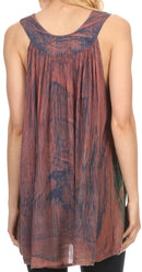 Sakkas Loonmiya Long Tall Embroidered Batik Sleeveless Tank Top Shirt Blouse Top