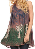 Sakkas Loonmiya Long Tall Embroidered Batik Sleeveless Tank Top Shirt Blouse Top#color_Mocha