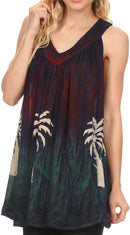 Sakkas Loonmiya Long Tall Embroidered Batik Sleeveless Tank Top Shirt Blouse Top