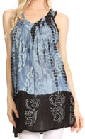 Sakkas Marie Sleeveless Crinkle V-neck Tank Top with Print#color_Black/Grey