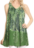 Sakkas Marie Sleeveless Crinkle V-neck Tank Top with Print#color_Green