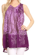 Sakkas Marie Sleeveless Crinkle V-neck Tank Top with Print#color_Purple