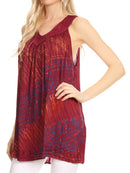 Sakkas Lea V-neck Crinkle Sleeveless embroidered  Tank top