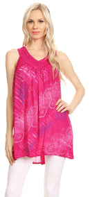 Sakkas Lea V-neck Crinkle Sleeveless embroidered  Tank top