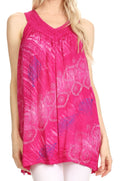 Sakkas Lea V-neck Crinkle Sleeveless embroidered  Tank top#color_Fuchsia