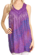 Sakkas Lea V-neck Crinkle Sleeveless embroidered  Tank top#color_Purple