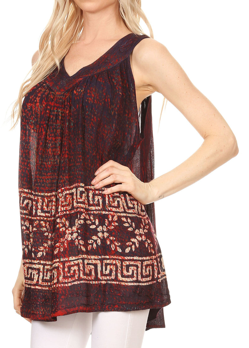 Sakkas Silvia Sleeveless V-neck Printed Tank Top Blouse