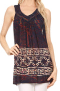 Sakkas Silvia Sleeveless V-neck Printed Tank Top Blouse#color_RoyalBlue