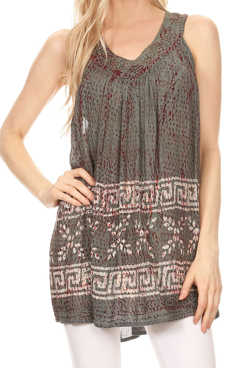 Sakkas Silvia Sleeveless V-neck Printed Tank Top Blouse