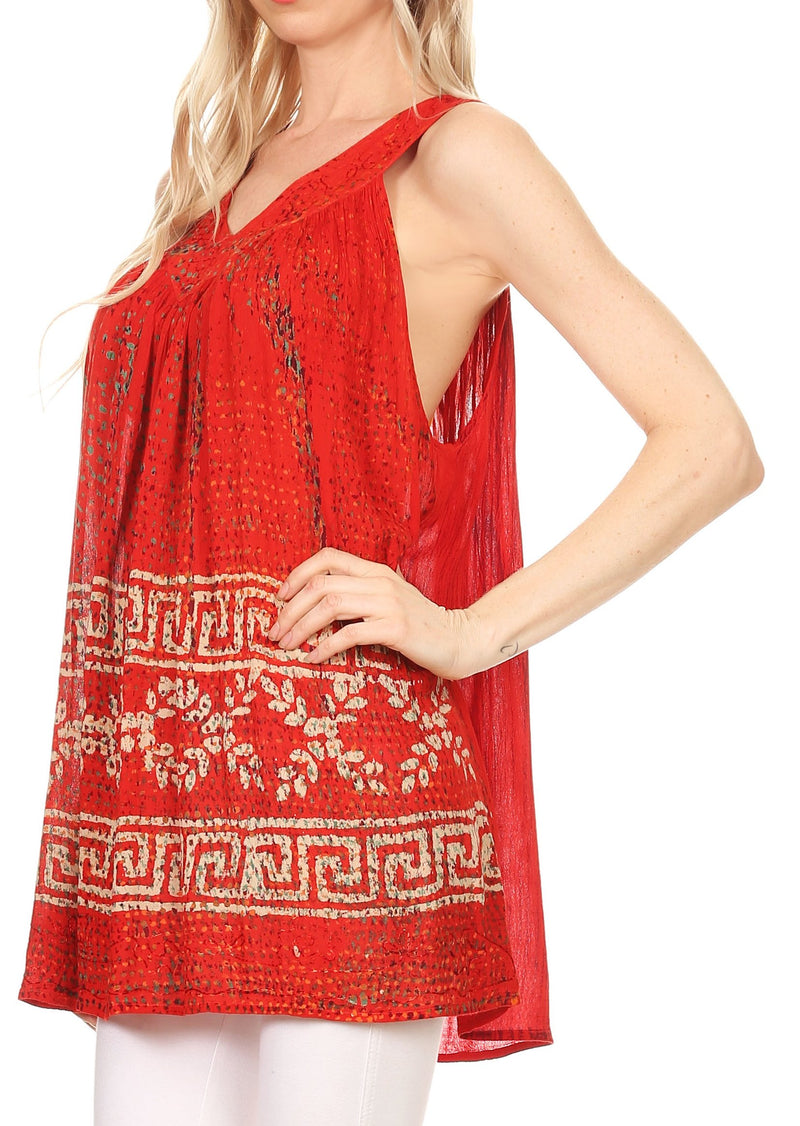 Sakkas Silvia Sleeveless V-neck Printed Tank Top Blouse