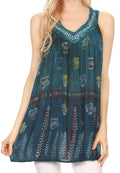 Sakkas Chiara Two Tone Sleeveless V-neck Tank Top Blouse#color_Turquoise