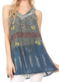 Sakkas Chiara Two Tone Sleeveless V-neck Tank Top Blouse#color_DenimBlue