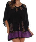 Sakkas Women's Embroidered Batik Gauzy Rayon Tunic Blouse#color_Black/Purple