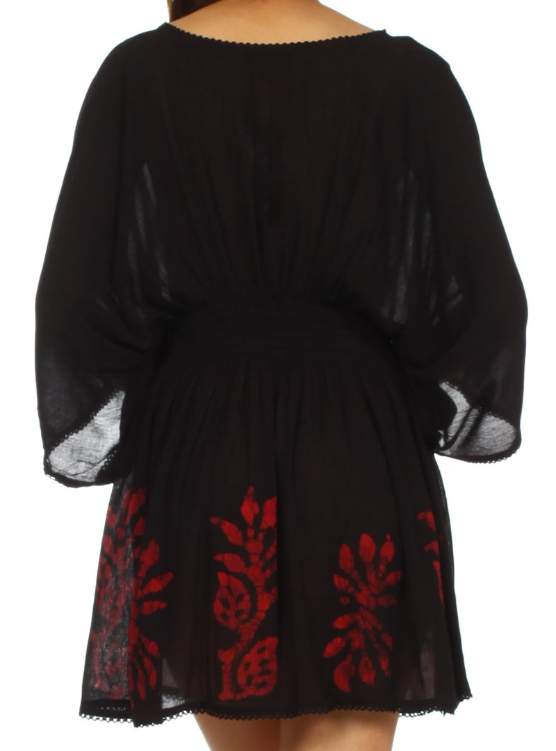 Sakkas Women's Embroidered Batik Gauzy Rayon Tunic Blouse