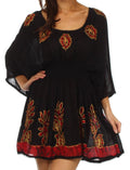 Sakkas Women's Embroidered Batik Gauzy Rayon Tunic Blouse#color_Black/Red