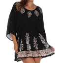 Sakkas Women's Embroidered Batik Gauzy Rayon Tunic Blouse#color_Black/White