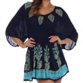 Sakkas Women's Embroidered Batik Gauzy Rayon Tunic Blouse#color_Blue/Turquoise