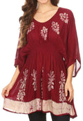 Sakkas Women's Embroidered Batik Gauzy Rayon Tunic Blouse#color_Chocolate