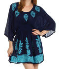 Sakkas Women's Embroidered Batik Gauzy Rayon Tunic Blouse#color_Navy/Blue