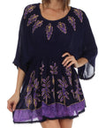 Sakkas Women's Embroidered Batik Gauzy Rayon Tunic Blouse#color_Navy/Purple