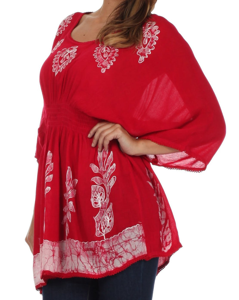 Sakkas Women's Embroidered Batik Gauzy Rayon Tunic Blouse
