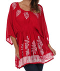 Sakkas Women's Embroidered Batik Gauzy Rayon Tunic Blouse#color_Raspberry