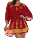 Sakkas Women's Embroidered Batik Gauzy Rayon Tunic Blouse#color_Red/Gold