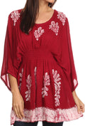 Sakkas Women's Embroidered Batik Gauzy Rayon Tunic Blouse#color_Red/White