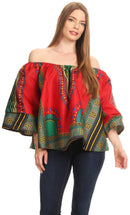 Sakkas Efua Wax Ankara Dutch African Print Pirate Casual Top Colorful