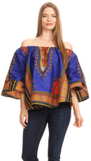 Sakkas Efua Wax Ankara Dutch African Print Pirate Casual Top Colorful
