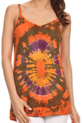 Sakkas Bree Adjustable Spaghetti Strap Tie Dye Tank Top#color_Orange/Purple