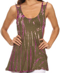Sakkas Valentina Strapped Tie Dye Tank Cami With Scoop Neck#color_Olive/Magenta