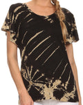 Sakkas Ina Tie Dye Scoop Neck Cap Sleeves Blouse/Top#color_Black