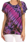 Sakkas Ina Tie Dye Scoop Neck Cap Sleeves Blouse/Top#color_Purple