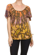 Sakkas  Harlie Tie Dye Blouse With High Low Adjustable Side Seam#color_Olive