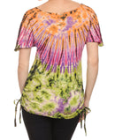 Sakkas  Harlie Tie Dye Blouse With High Low Adjustable Side Seam