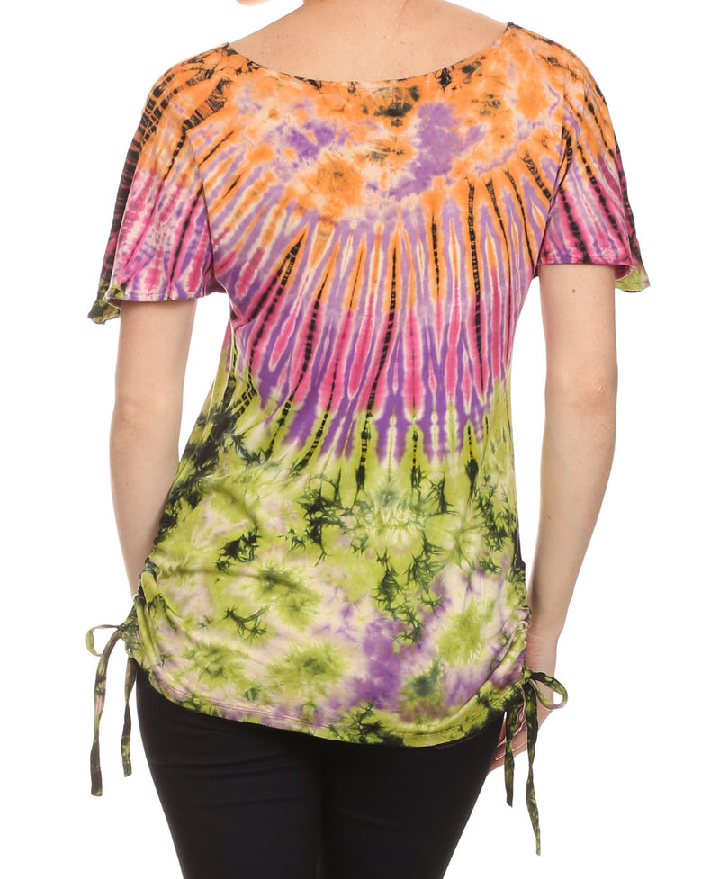 Sakkas  Harlie Tie Dye Blouse With High Low Adjustable Side Seam