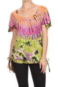 Sakkas  Harlie Tie Dye Blouse With High Low Adjustable Side Seam#color_Purple