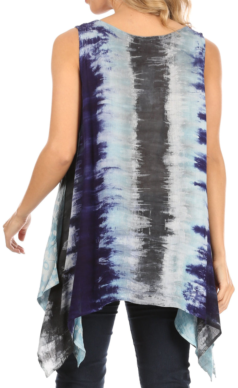 Sakkas Marin Women's Sleeveless Loose Boho Casual Tank Top Blouse Tie-dye & Batik